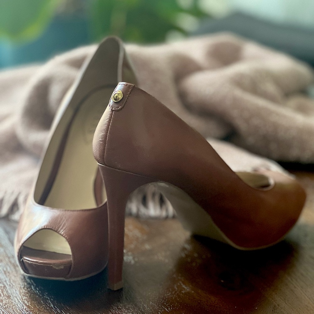 Guess Leather Peep Toe Heels